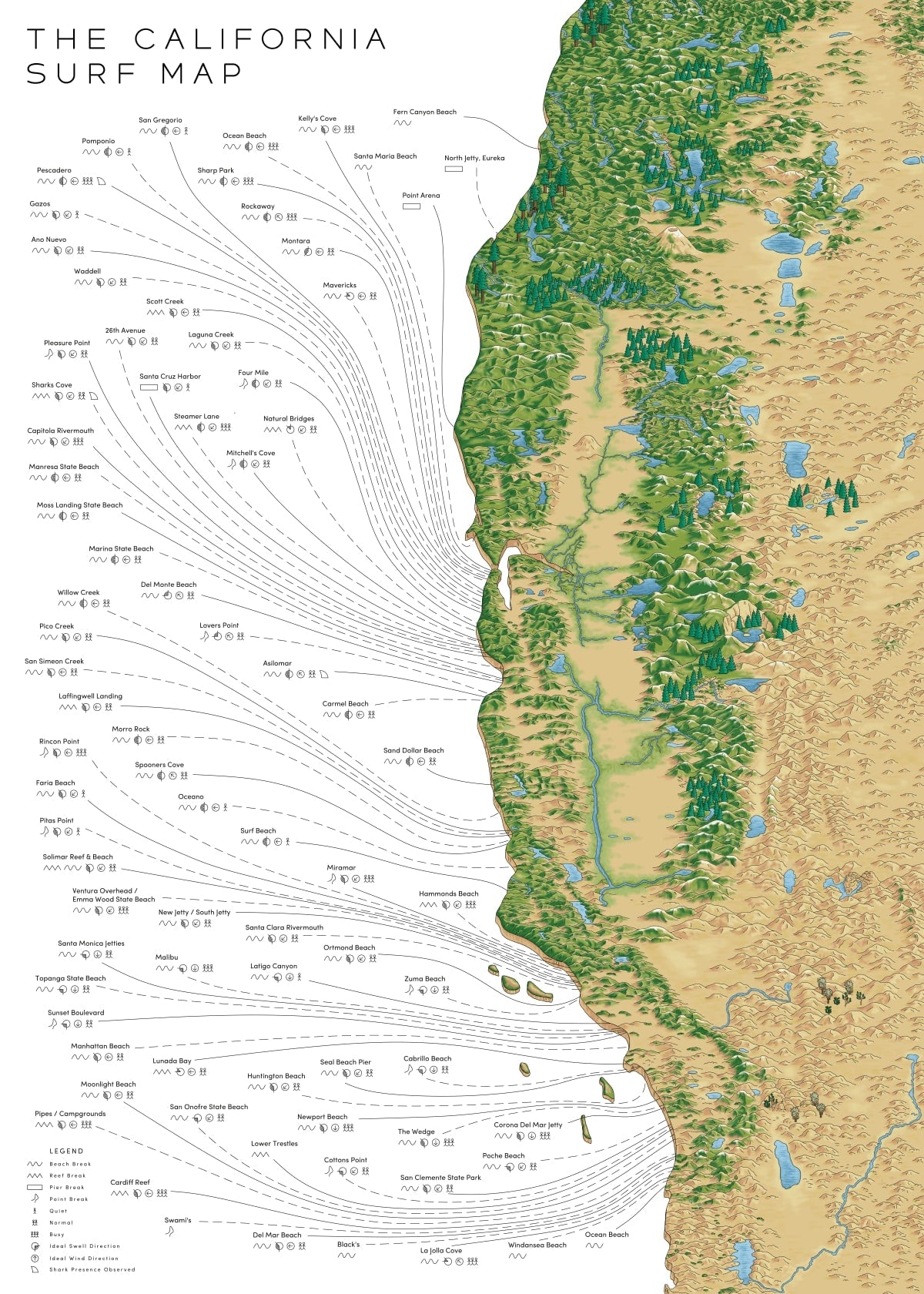 The California Surf Map Beach Towel
