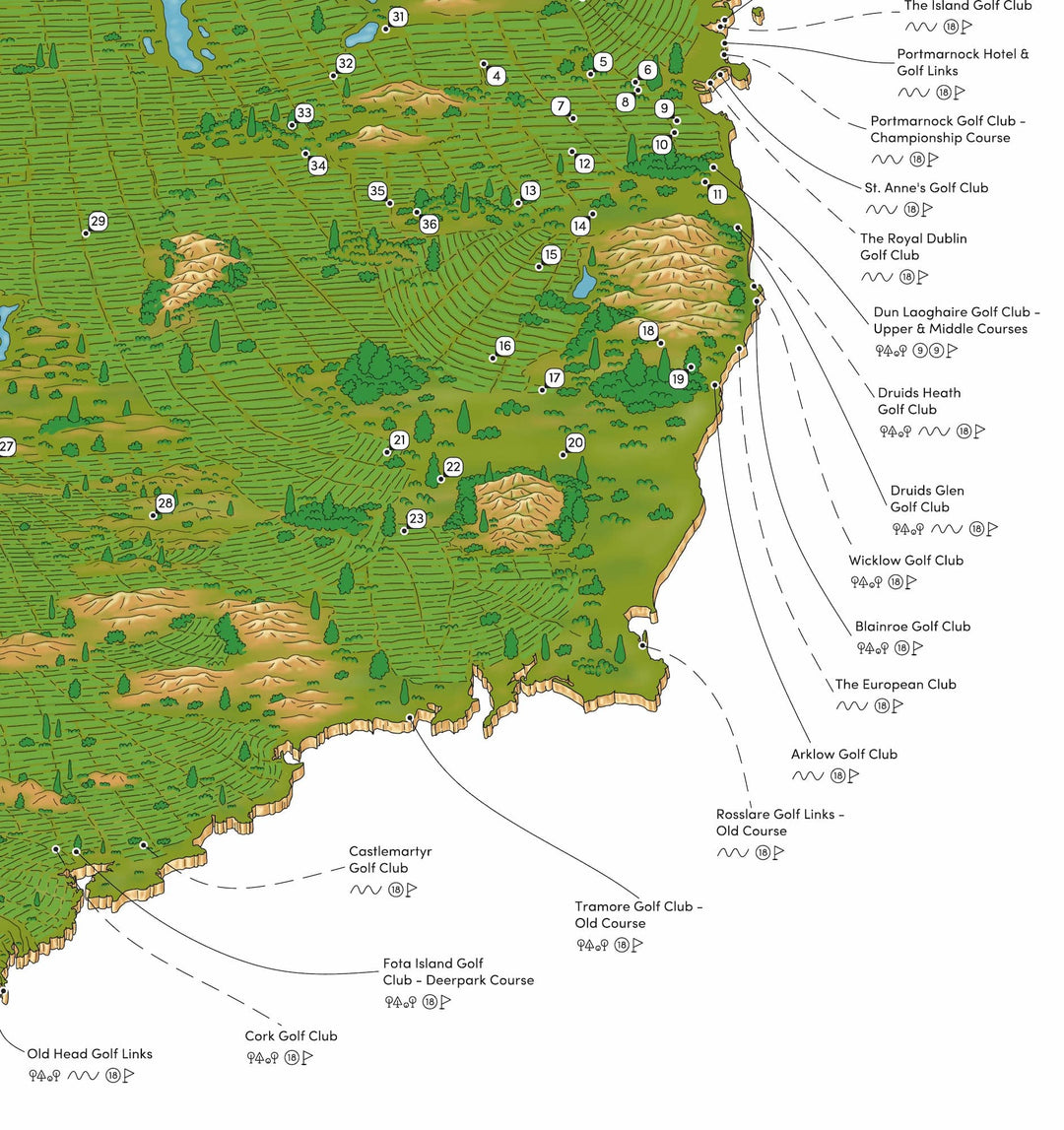 The Irish Golf Map - 105 of Ireland & NI's Top Golf Courses – Malin & Mizen