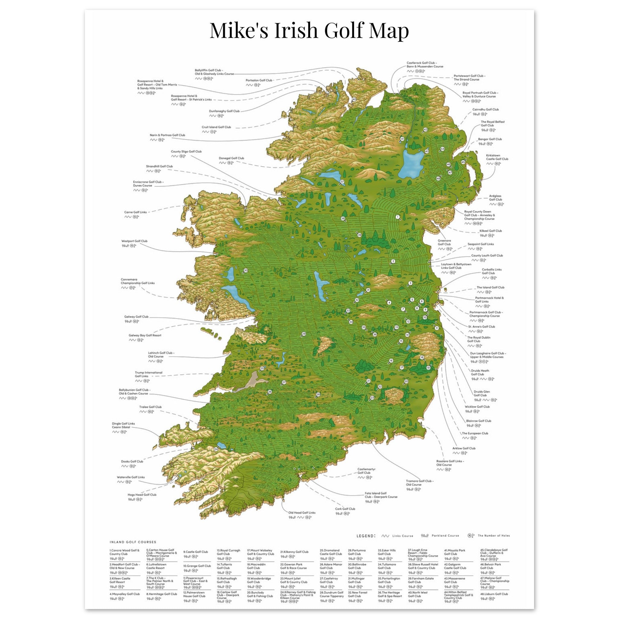 Irish Golf Map Personalised. Test 2