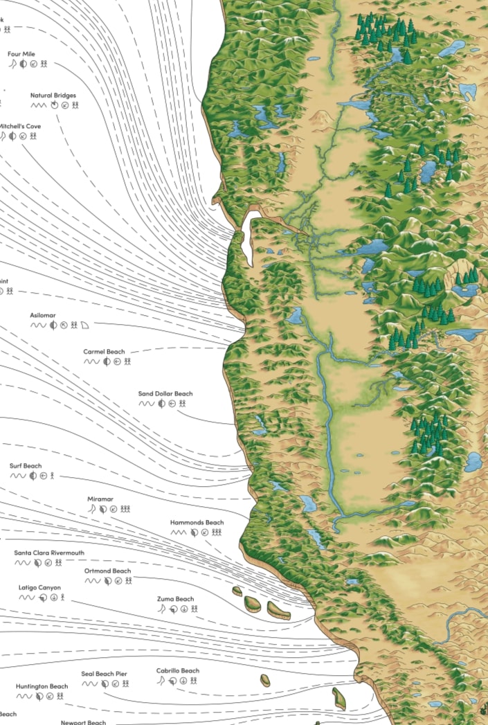 The California Surf Map Beach Towel
