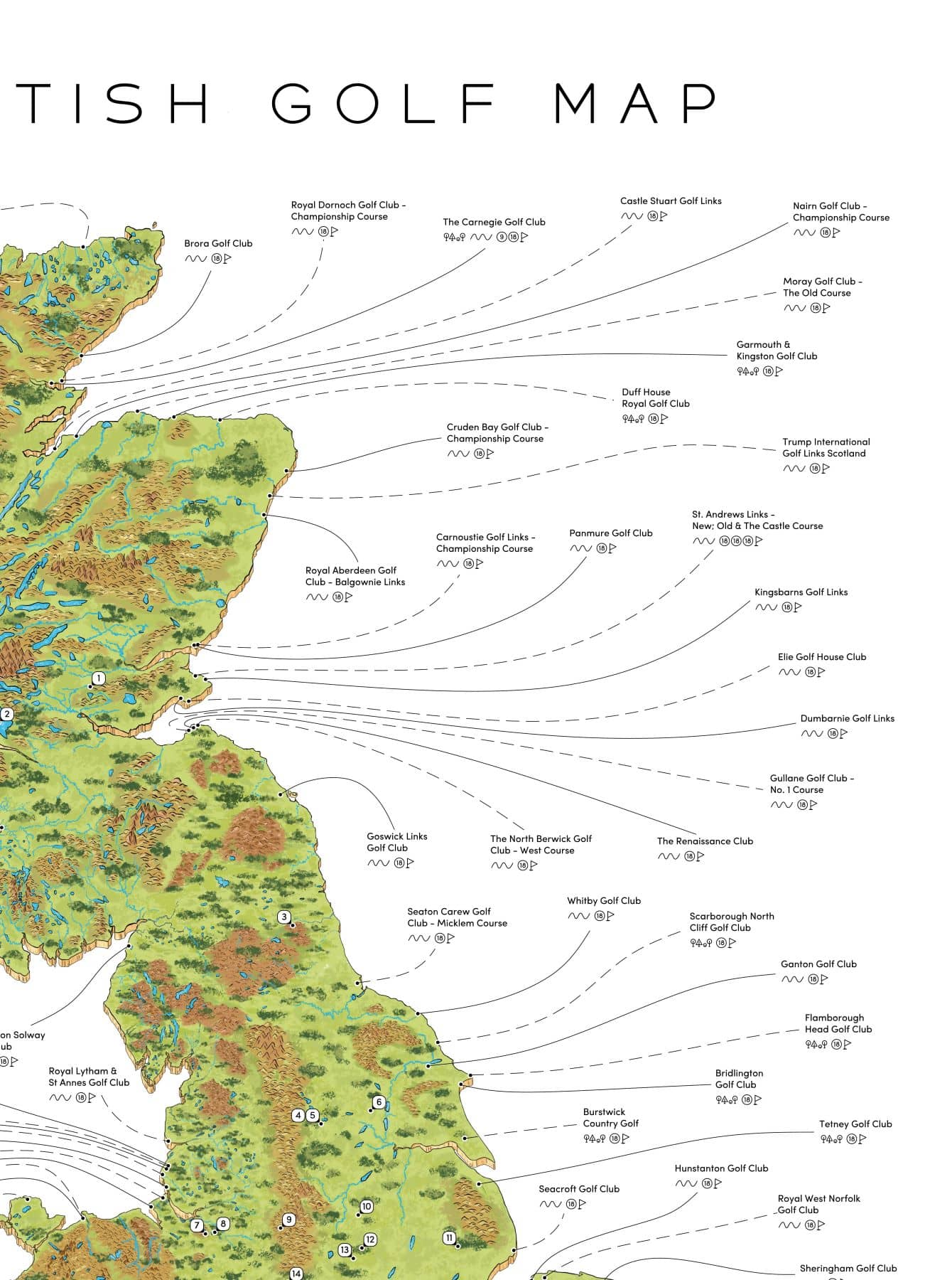 The British Golf Map - 162 of Britain's top Golf courses, 1 amazing map ...