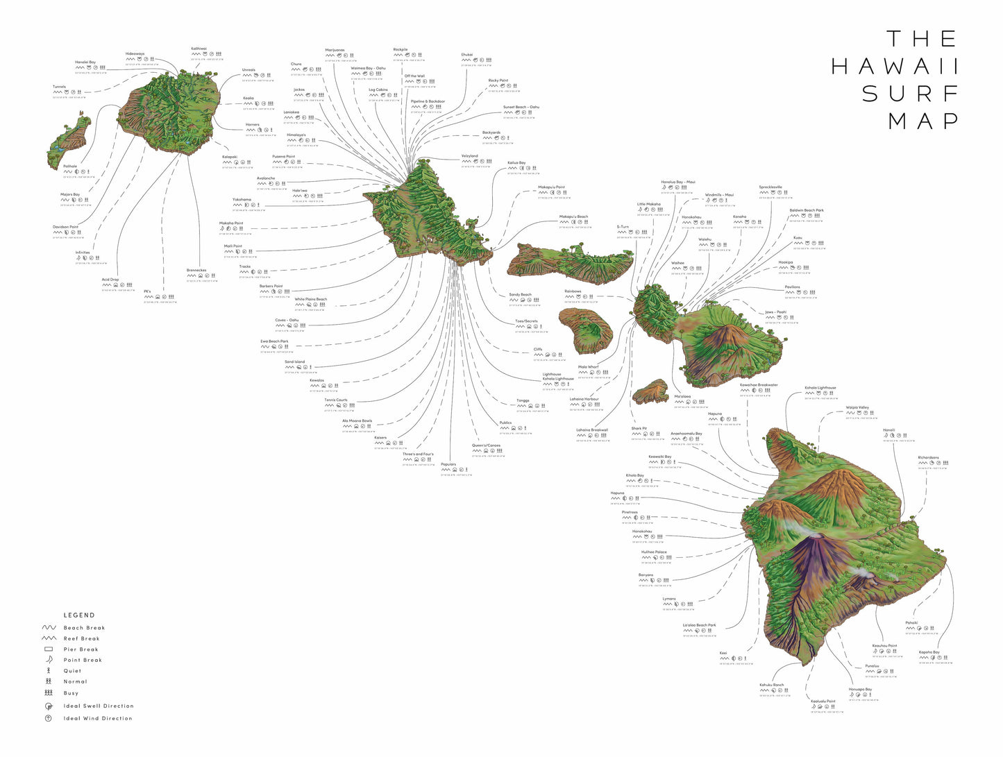 The Hawaii Surf Map Beach Towel