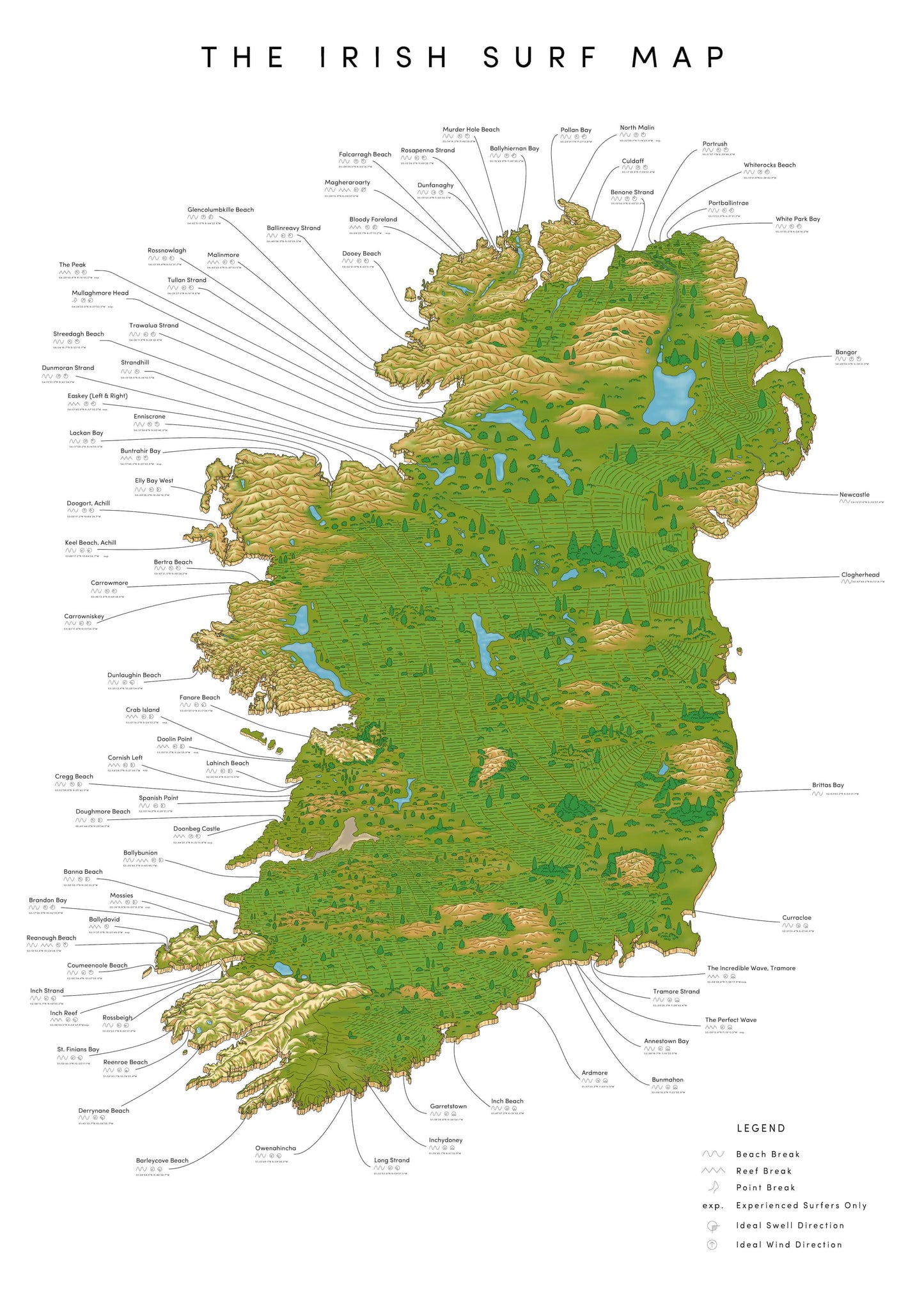 The Irish Surf Map - Large Beach Towel