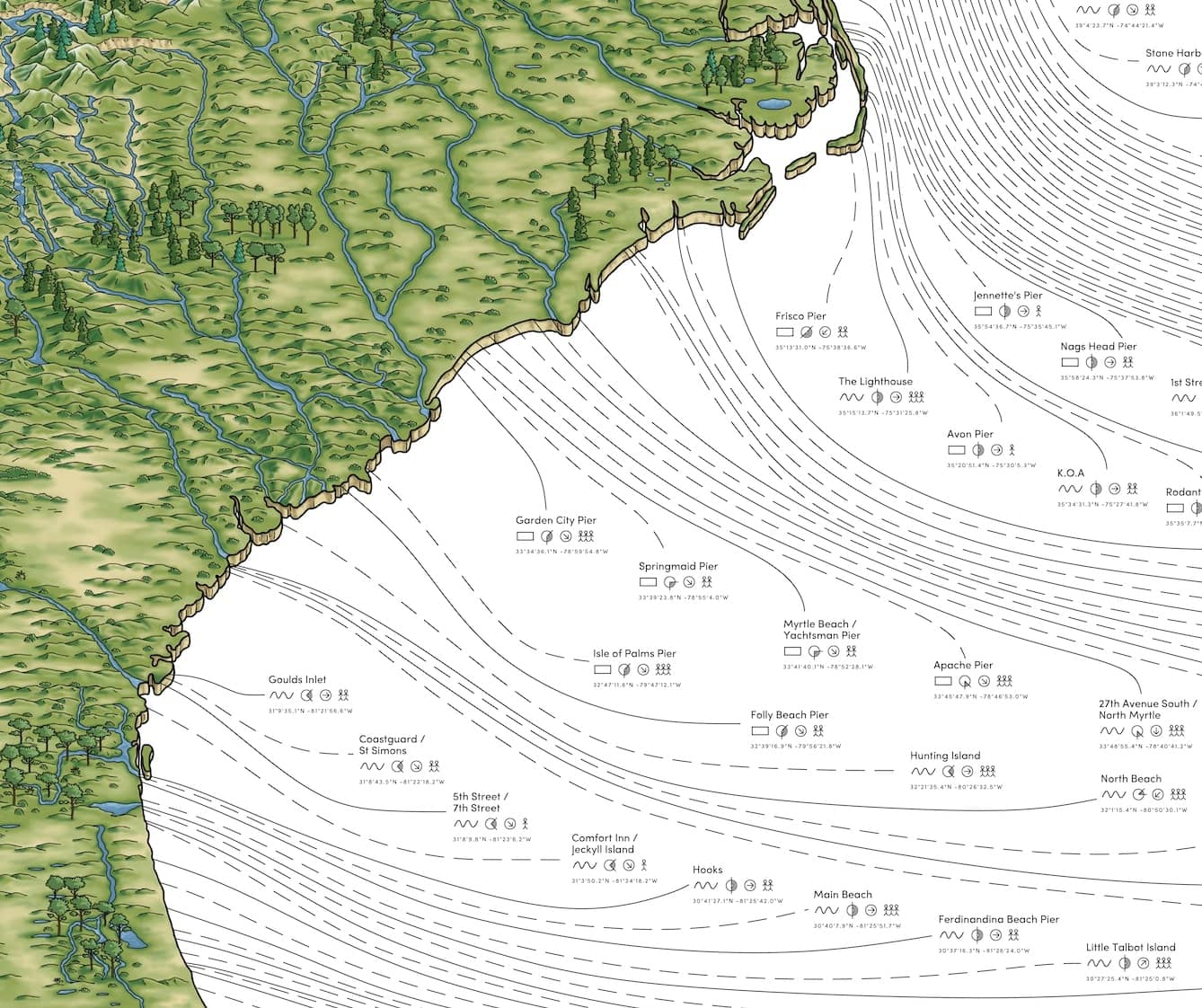 The US East Coast Surf Map Beach Towel