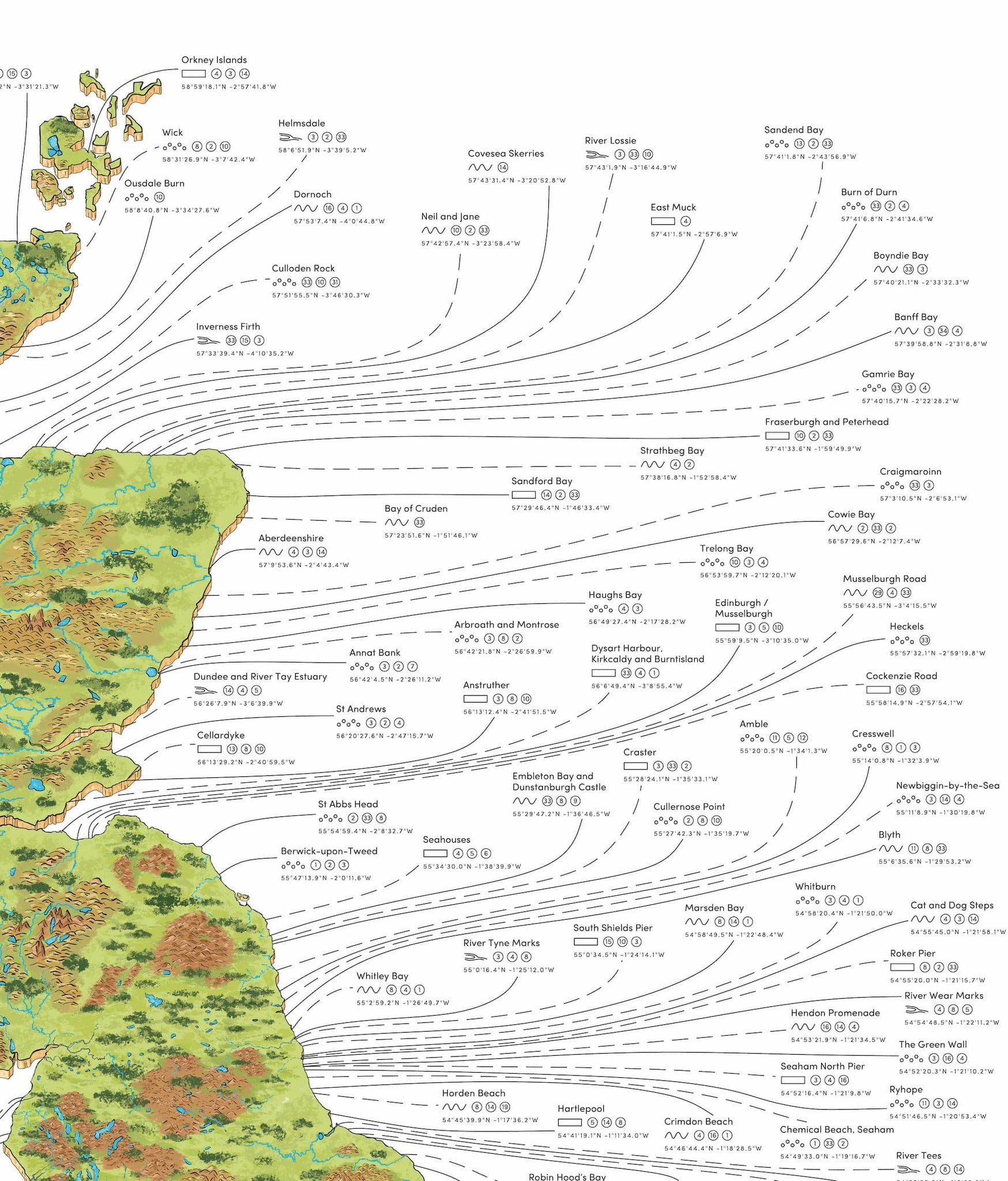 Shellfish Map Britain The British Sea Fishing Map - 236 Spots + Species + GPS. 1 Amazing Map ...